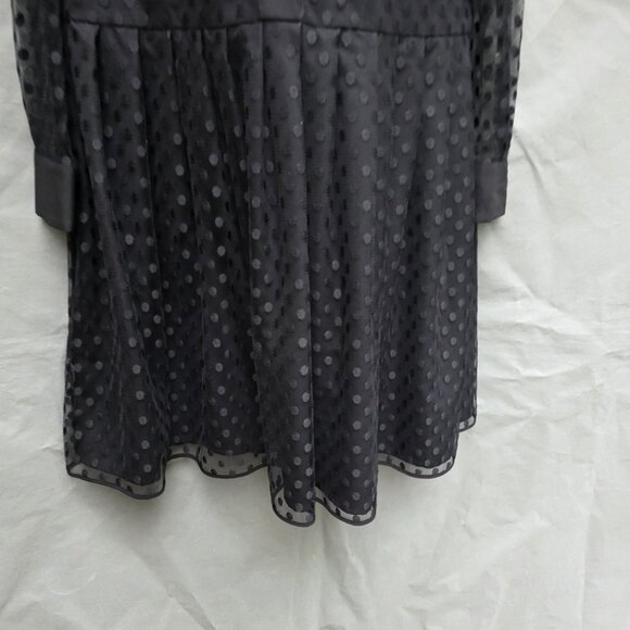 MANTU Made In Italy Black Dress Lace Dot Overlay Pleated Skirt Collared Designer - Picture 4 of 6